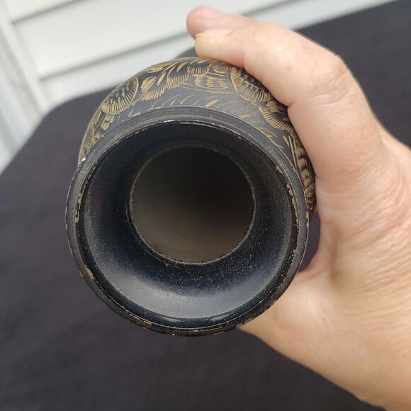 Set of 2 Vintage Brass Vases Gold Etching Hand Painted - Picture 6 of 13